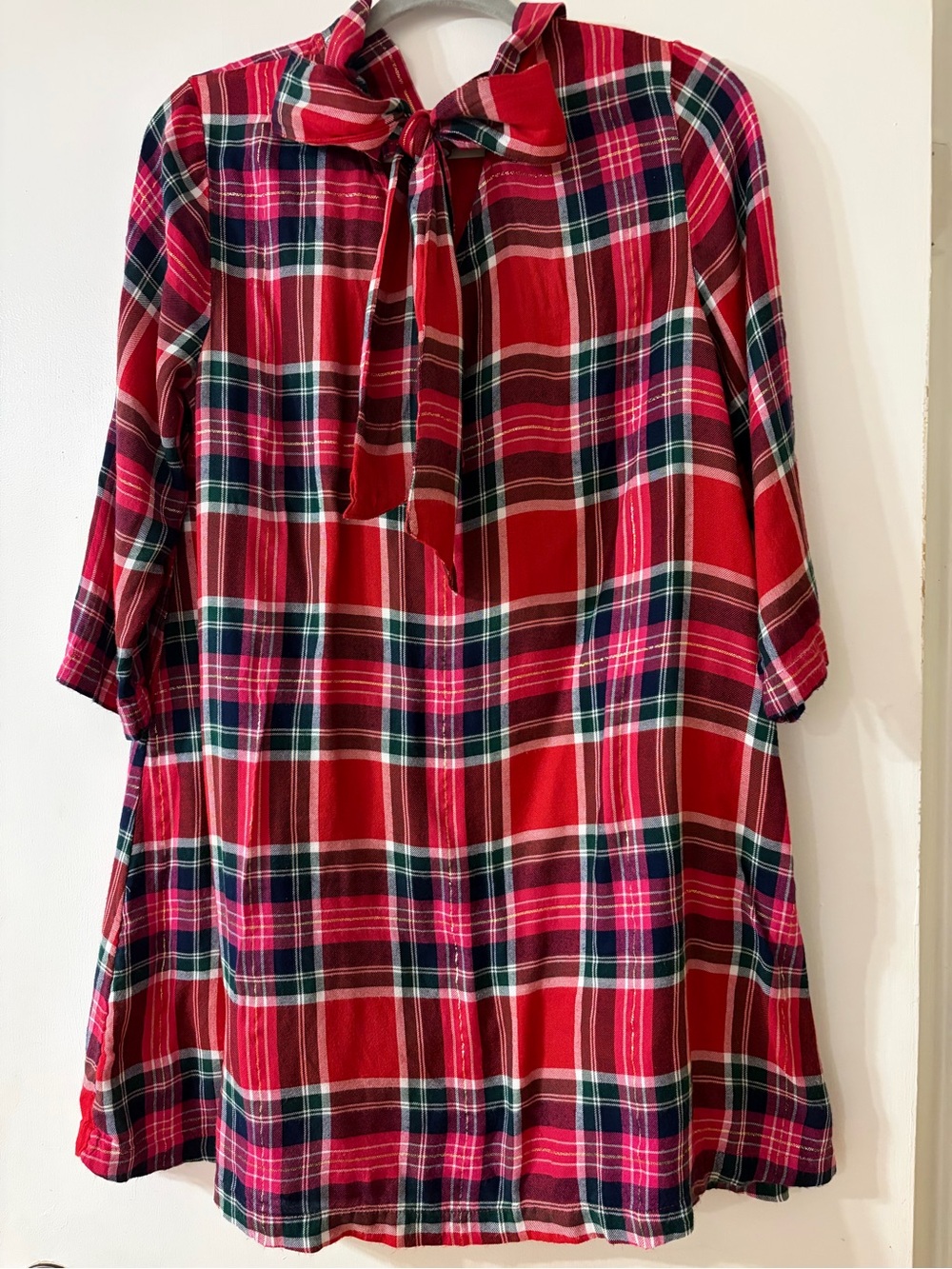 crown & ivy Super Soft Red Pink and Green Plaid Ruffle-Trim A Line Dress - Picture 3 of 9